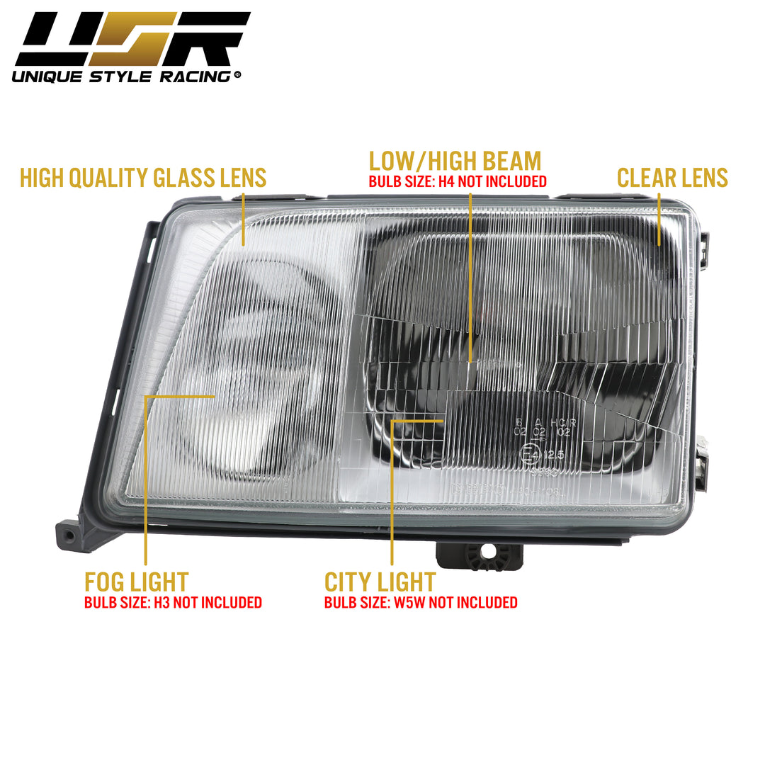 1994-1995 Mercedes Benz E Class W124 EURO GLASS Lens Headlight & Fog Light w/ Optional Corner Light