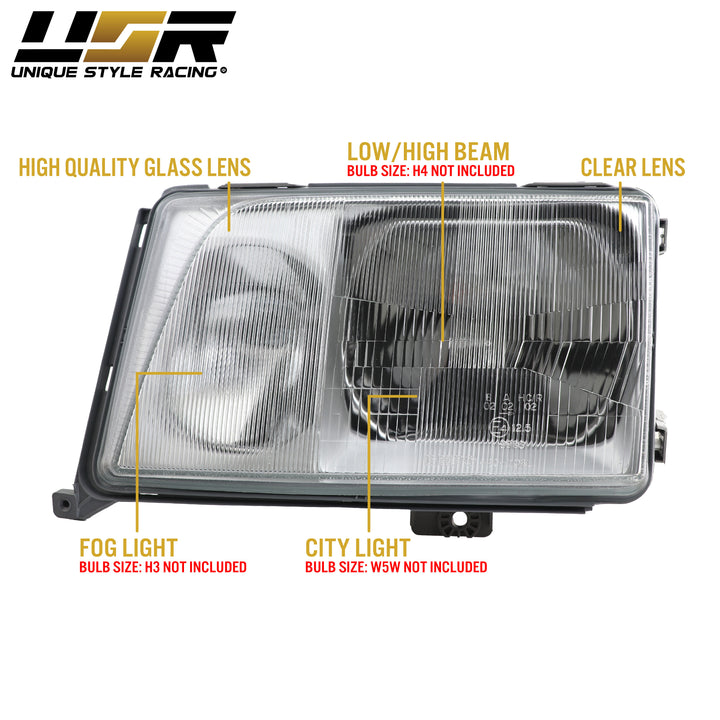 1994-1995 Mercedes Benz E Class W124 EURO GLASS Lens Headlight & Fog Light w/ Optional Corner Light