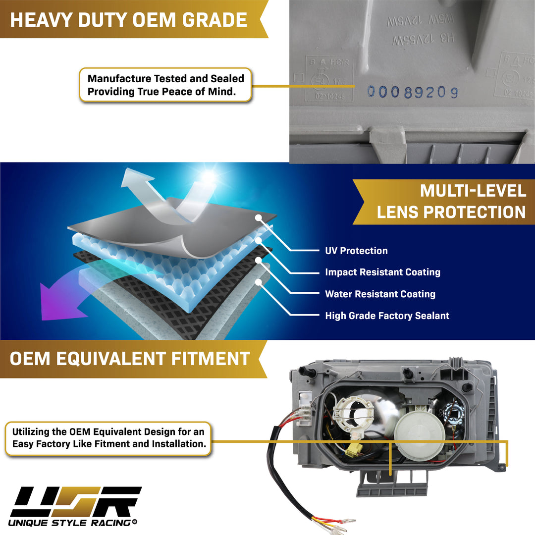 1994-1995 Mercedes Benz E Class W124 EURO GLASS Lens Headlight & Fog Light w/ Optional Corner Light