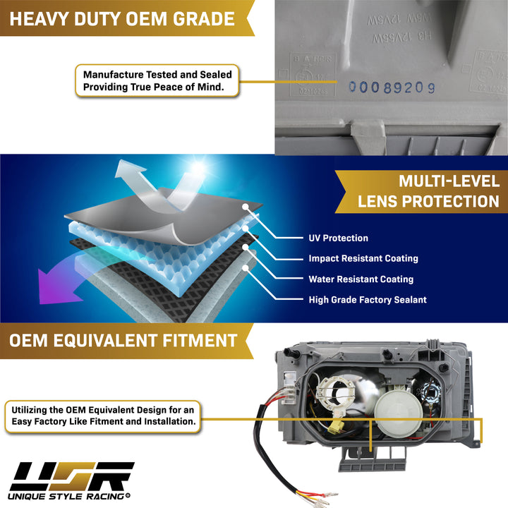 1994-1995 Mercedes Benz E Class W124 EURO GLASS Lens Headlight & Fog Light w/ Optional Corner Light