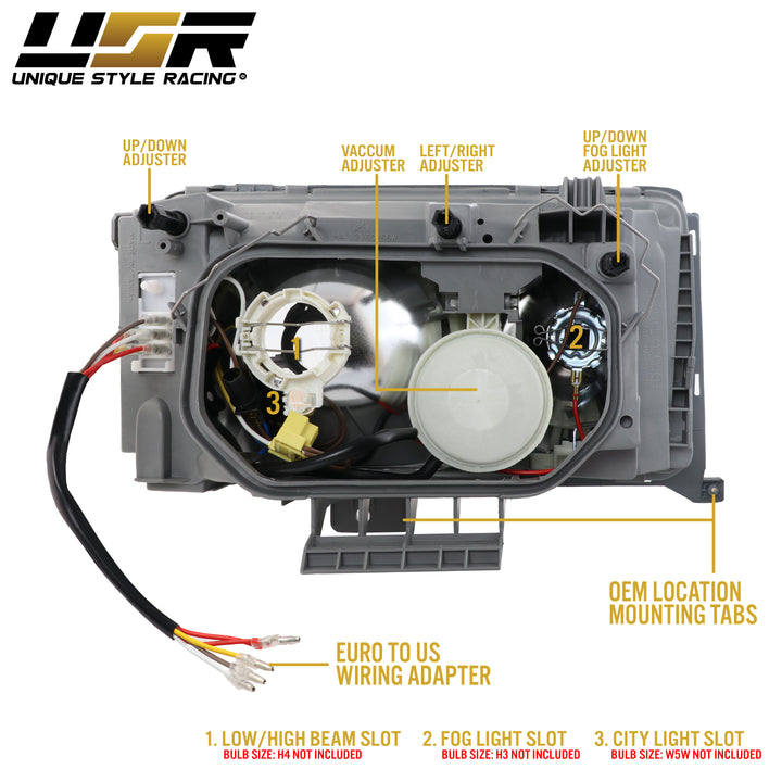 1994-1995 Mercedes Benz E Class W124 EURO GLASS Lens Headlight & Fog Light w/ Optional Corner Light