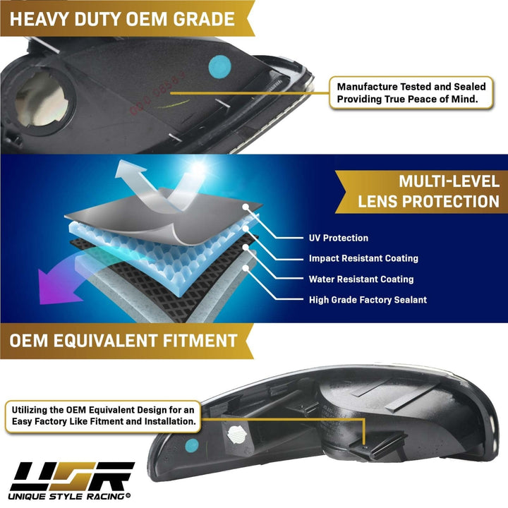 1997 - 2004 Chevrolet Corvette C5 Black Inner Housing Clear or Light Smoke Lens Front Bumper Signal Light