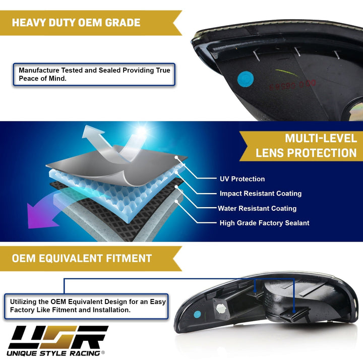 1997 - 2004 Chevrolet Corvette C5 Black Inner Housing Clear or Light Smoke Lens Front Bumper Signal Light