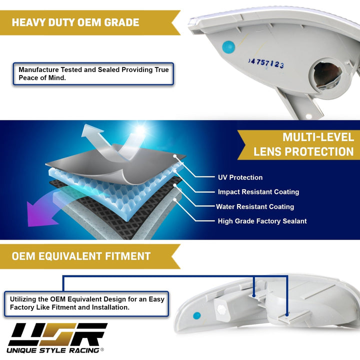 1997 - 2004 Chevrolet Corvette C5 Black Inner Housing Clear or Light Smoke Lens Front Bumper Signal Light