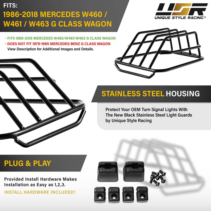 1986 - 2018 Mercedes W463 / W461 / W460 G Class Black Stainless Steel Turn Signal Light Guard