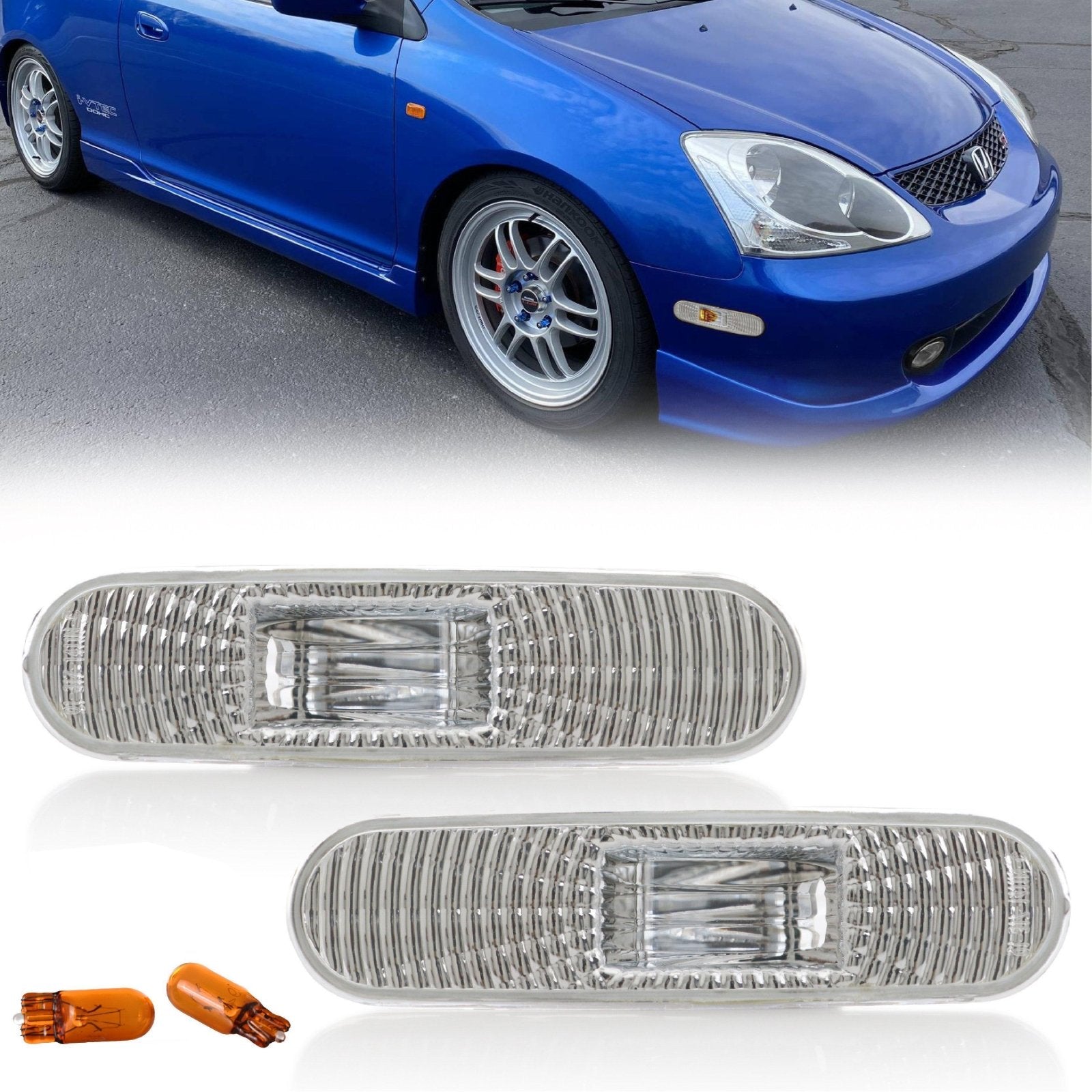 2 PCS For 2002 2003 2004 2005 H-onda Civic Si EP3 3DR Front Amber Side