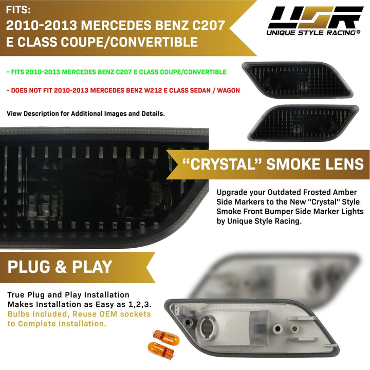 2010-2013 Mercedes E Class C207 Crystal Clear or Smoke Front Bumper Side Marker Light
#lens-color_smoke-lens