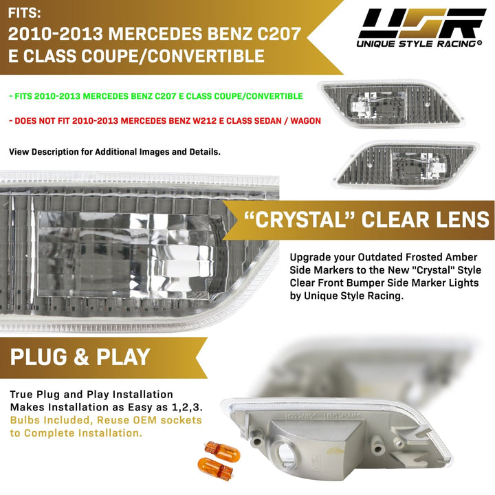 2010-2013 Mercedes E Class C207 Crystal Clear or Smoke Front Bumper Side Marker Light
#lens-color_clear-lens