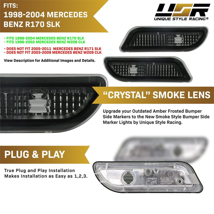 1998-2002 Mercedes CLK Class W208 Clear or Smoke Front Bumper Side Marker Light
#lens-color_smoke-lens