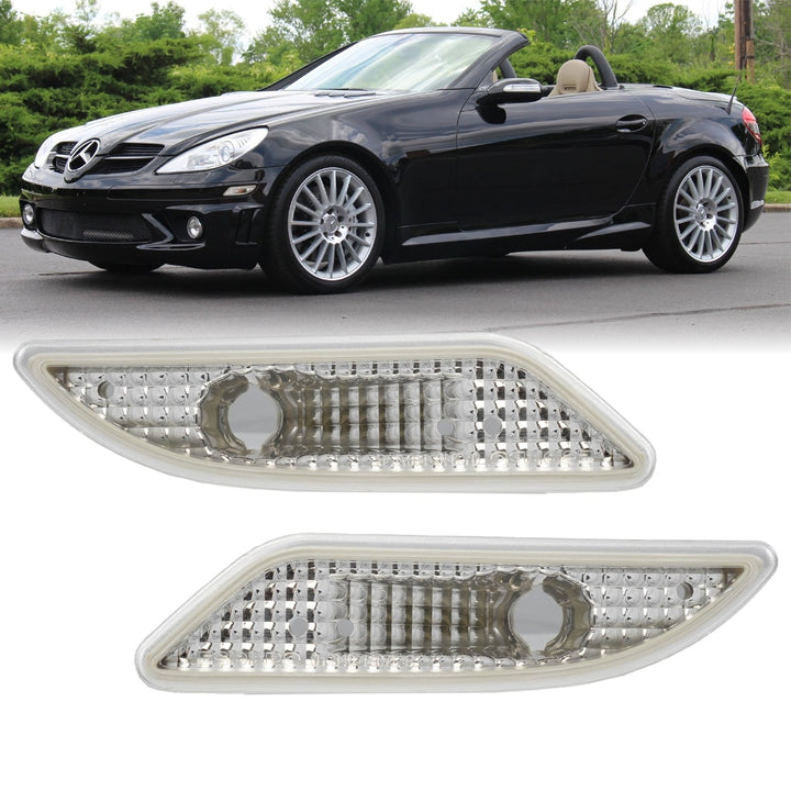 2005-2011 Mercedes SLK Class R171 Crystal Clear or Crystal Smoke Front Bumper Side Marker Light
#lens-color_crystal-clear-lens-with-chrome-amber-bulbs