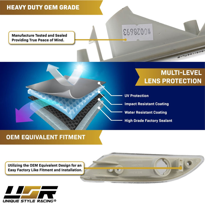 2005-2011 Mercedes SLK Class R171 Crystal Clear or Crystal Smoke Front Bumper Side Marker Light
#lens-color_crystal-clear-lens-with-chrome-amber-bulbs