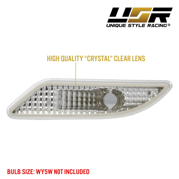 2005-2011 Mercedes SLK Class R171 Crystal Clear or Crystal Smoke Front Bumper Side Marker Light
#lens-color_crystal-clear-lens-with-chrome-amber-bulbs