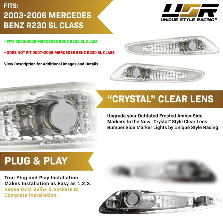 2003-2006 Mercedes SL Class R230 Clear or Smoke Front Bumper Side Marker Light
#lens-color_clear-lens
