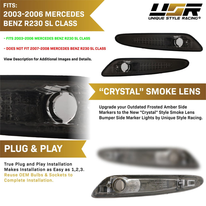 2003-2006 Mercedes SL Class R230 Clear or Smoke Front Bumper Side Marker Light
#lens-color_smoke-lens