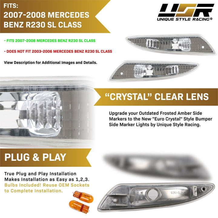 2007-2008 Mercedes SL Class R230 Clear or Smoke Front Bumper Side Marker Light
#lens-color_clear-lens