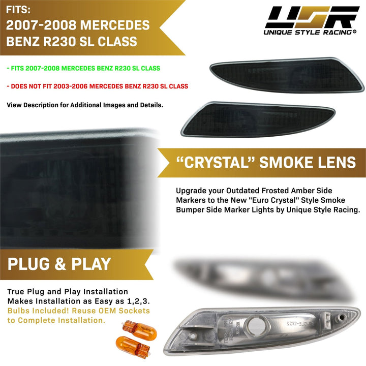 2007-2008 Mercedes SL Class R230 Clear or Smoke Front Bumper Side Marker Light
#lens-color_smoke-lens