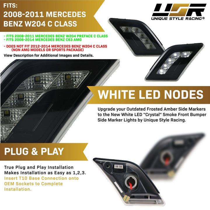 2009-2012 Mercedes R230 AMG SL63 & SL65 LED Clear or Smoke Front Bumper Side Marker Light
#lens-color_crystal-smoke-lens-white-led