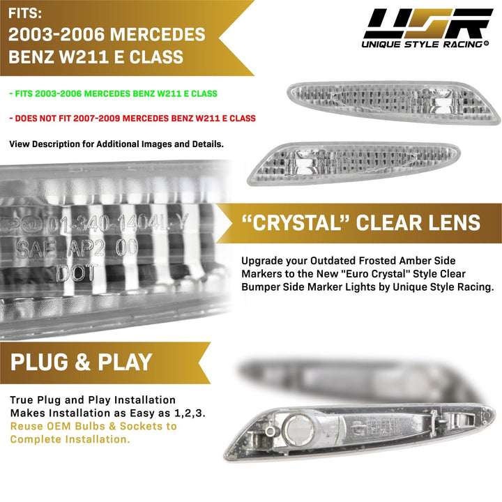 2003 - 2006 Mercedes E Class W211 Clear or Smoke Front Bumper Side Marker Light
#lens-color_clear-lens