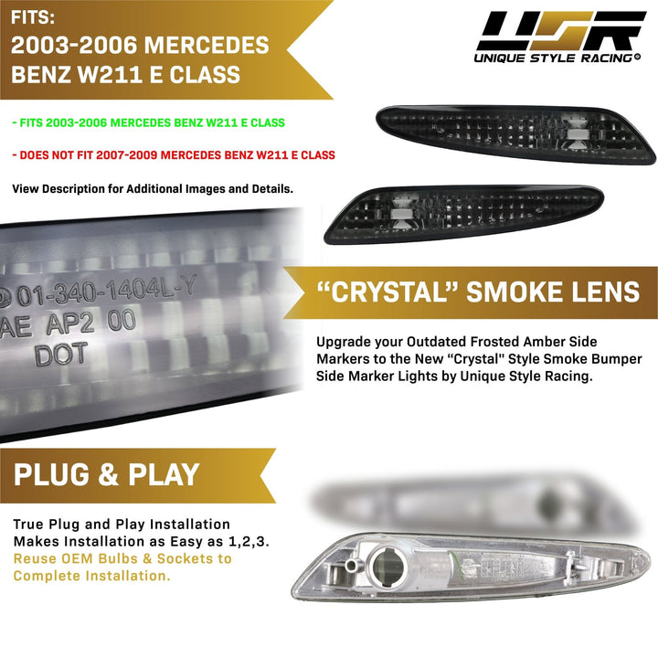 2003 - 2006 Mercedes E Class W211 Clear or Smoke Front Bumper Side Marker Light
#lens-color_smoke-lens