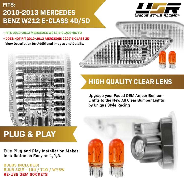 2010-2013 Mercedes E Class W212 Crystal Clear or Smoke Front Bumper Side Marker Light
#lens-color_crystal-clear-lens