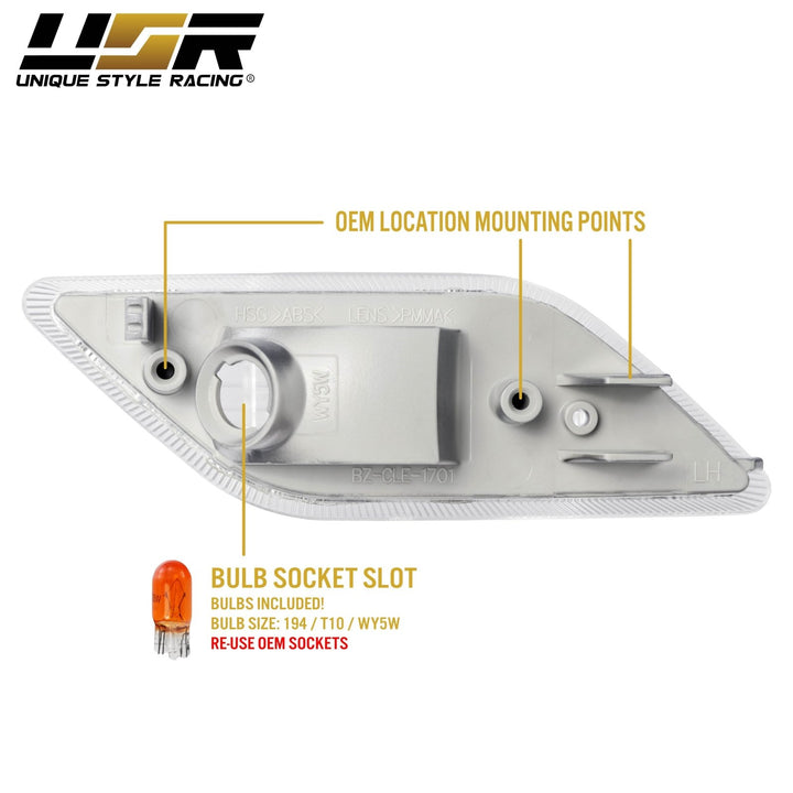 2010-2013 Mercedes E Class W212 Crystal Clear or Smoke Front Bumper Side Marker Light
#lens-color_crystal-clear-lens