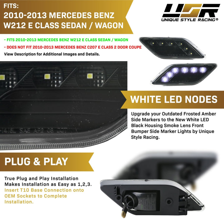 2010-2013 Mercedes E Class W212 4D / 5D LED Clear or Smoke Front Bumper Side Marker Light
#lens-color_smoke-lens-white-led-output