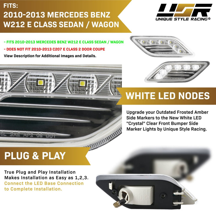 2010-2013 Mercedes E Class W212 4D / 5D LED Clear or Smoke Front Bumper Side Marker Light
#lens-color_clear-lens-white-led-output