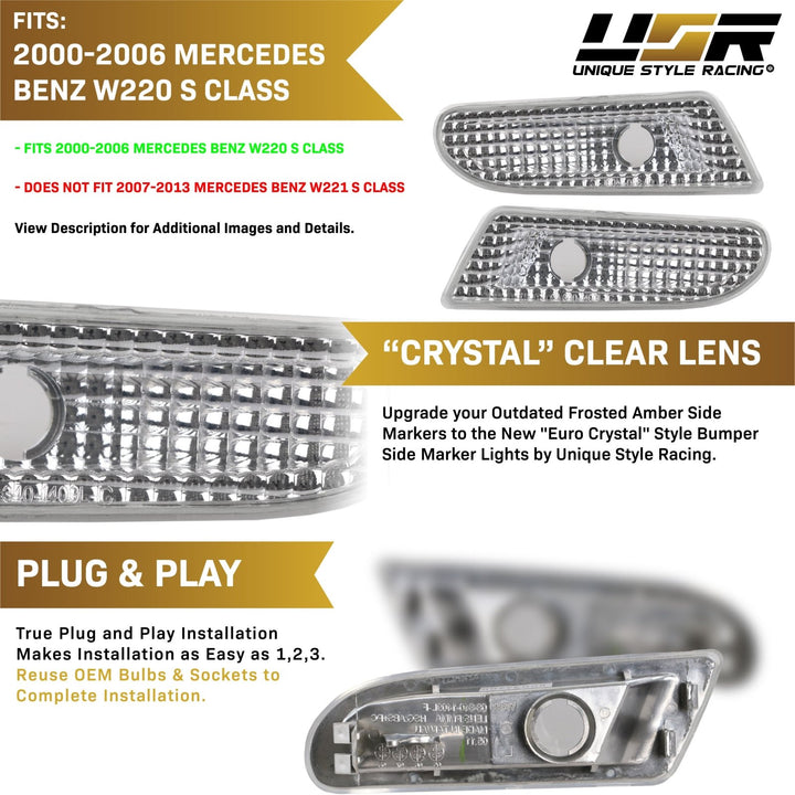 2000-2006 Mercedes S Class W220 Crystal Clear or Smoke Lens Front Bumper Side Marker Light
#lens-color_clear-lens