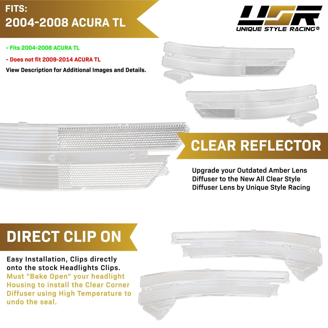 2004 - 2008 Acura TL Clear Headlight Diffusers For Corner Reflector