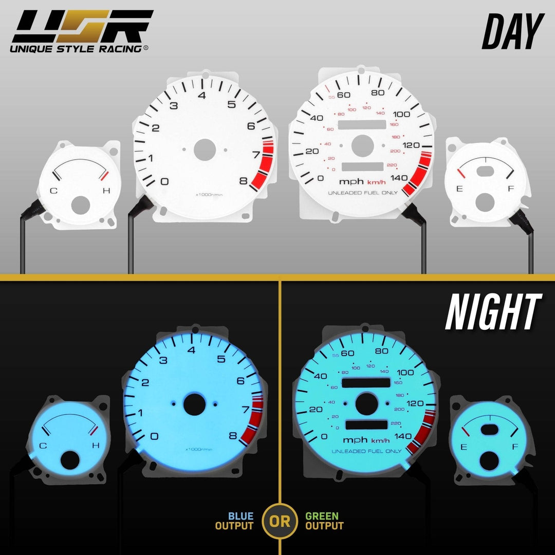 1990 - 1993 Acura Integra LS/RS/GS White Face Blue/Green Glow Gauge Face for Instrument Cluster