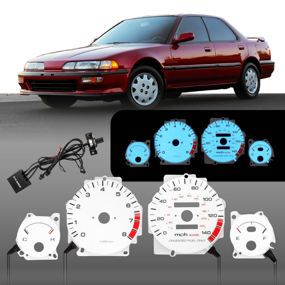 1990 - 1993 Acura Integra LS/RS/GS White Face Blue/Green Glow Gauge Face for Instrument Cluster