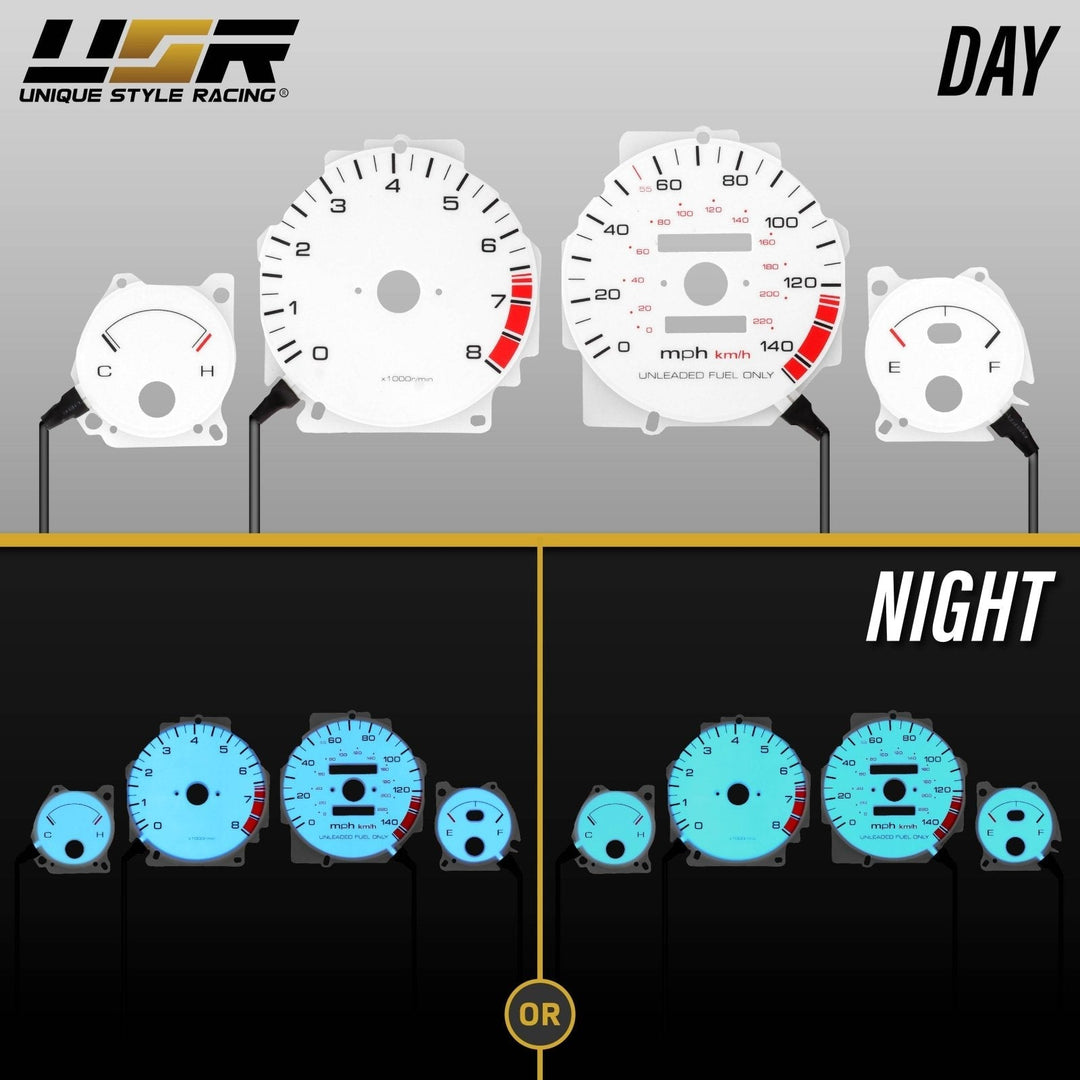 1990 - 1993 Acura Integra LS/RS/GS White Face Blue/Green Glow Gauge Face for Instrument Cluster