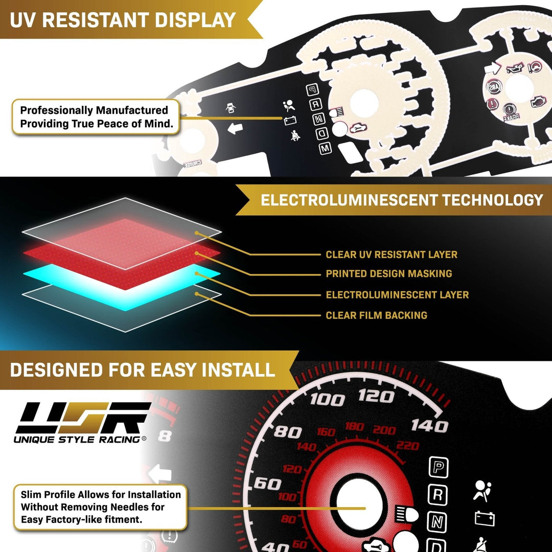 2001 - 2003 Acura TL Black Gauge Face Red Glow Gauge