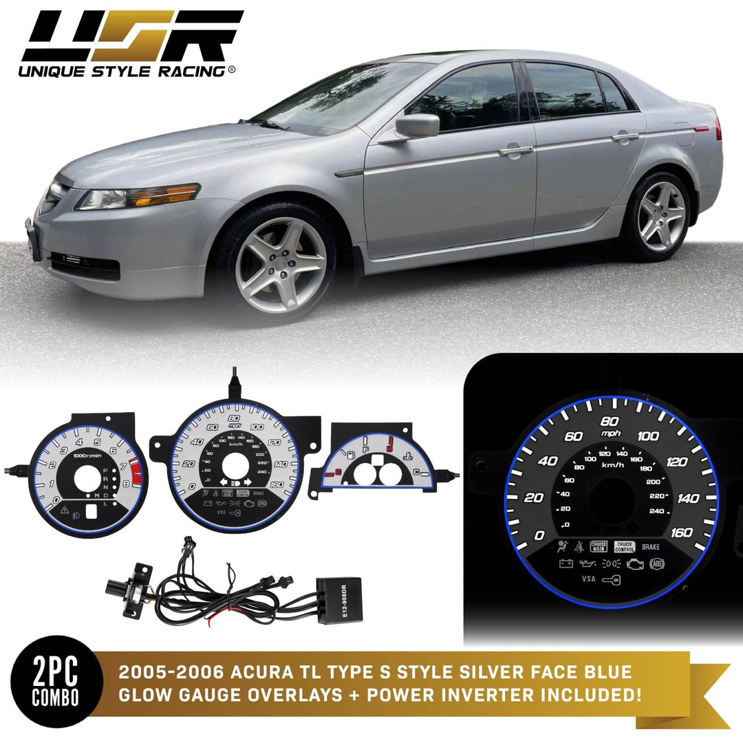 2004 - 2006 Acura TL Type S Style Silver/Black Gauge Face Blue/White Glow Gauge