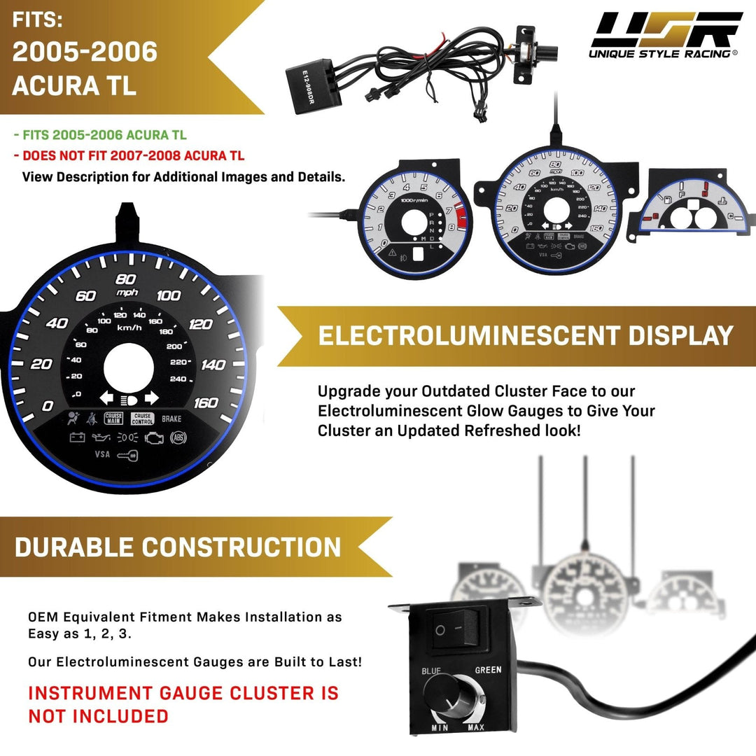 2004 - 2006 Acura TL Type S Style Silver/Black Gauge Face Blue/White Glow Gauge
