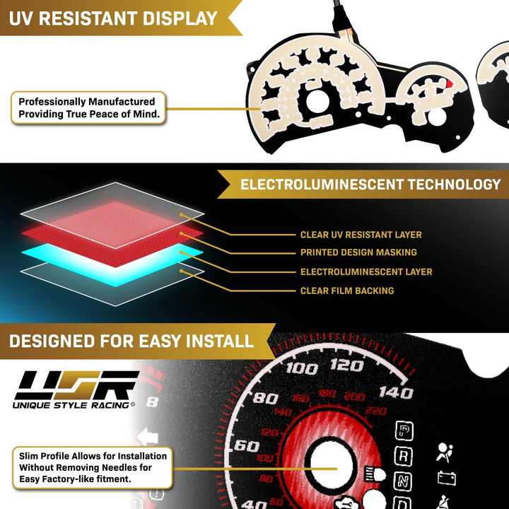 1992-1999 BMW E36 3 Series E92 M3 Style Black Gauge Face Red Glow Gauge