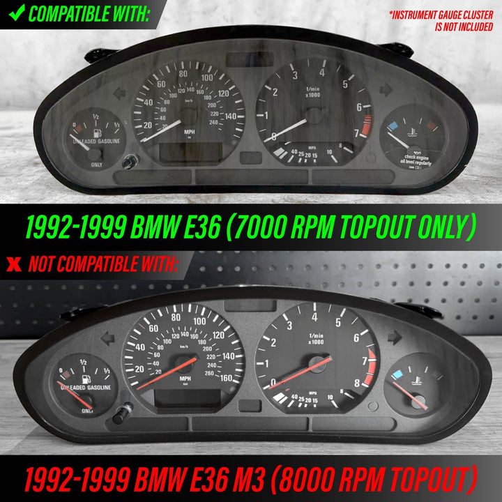 1992-1999 BMW E36 3 Series E92 M3 Style Black Gauge Face Red Glow Gauge