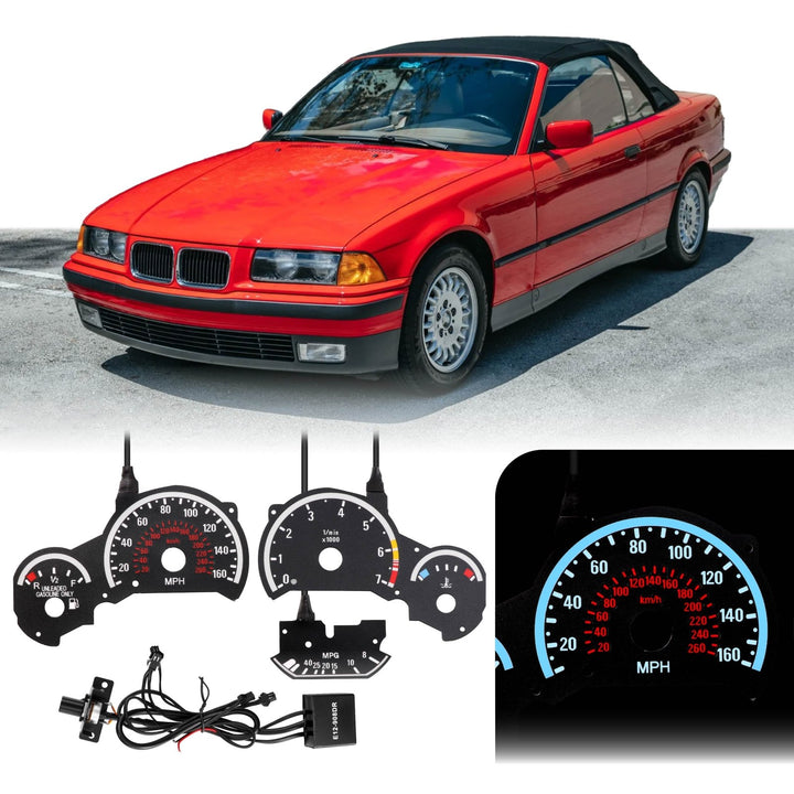 1992-1999 BMW E36 3 Series E92 M3 Style Black Gauge Face Red Glow Gauge