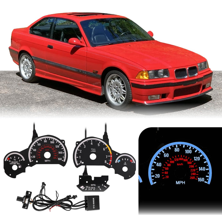 1994-1999 BMW E36 M3 3 Series E92 Style Black Gauge Face White Glow Gauge