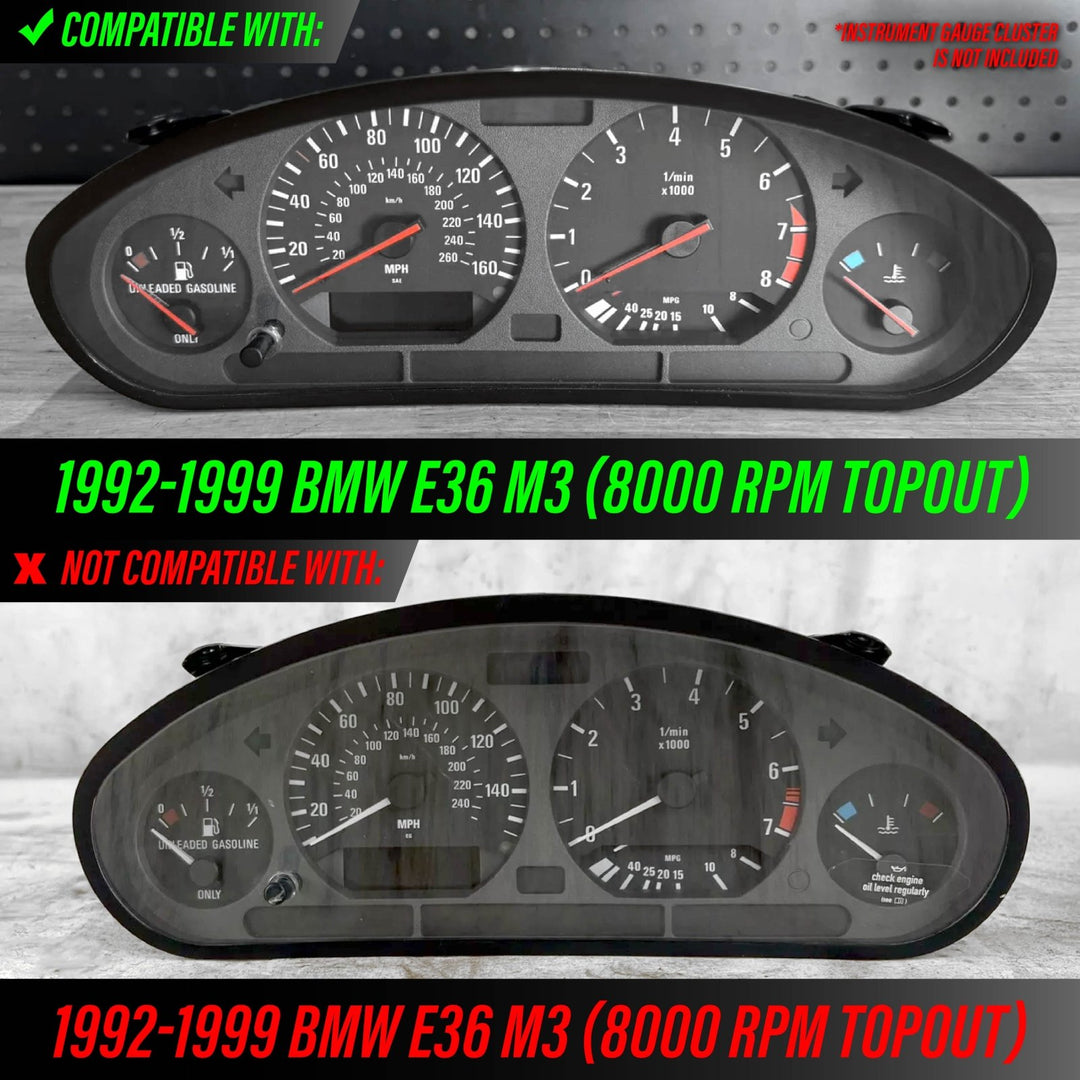 1994-1999 BMW E36 M3 3 Series E92 Style Black Gauge Face White Glow Gauge