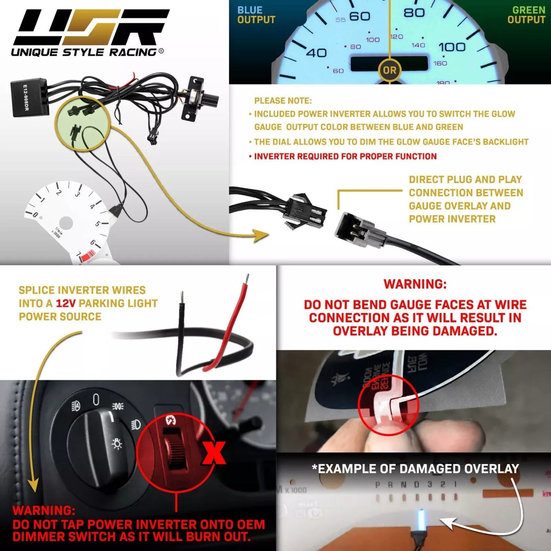 1995 - 1999 Chevrolet Chevy Cavalier WITHOUT Tach/RPM White Face Blue/Green Glow Gauge Face for Instrument Cluster