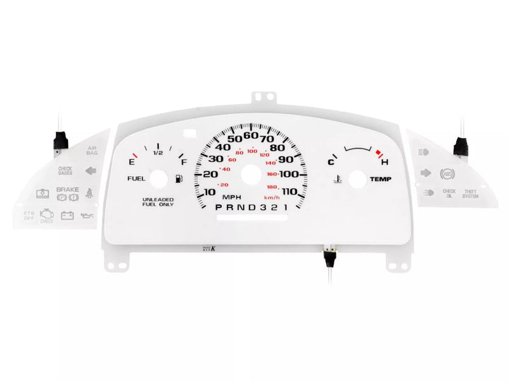 1995 - 1999 Chevrolet Chevy Cavalier WITHOUT Tach/RPM White Face Blue/Green Glow Gauge Face for Instrument Cluster