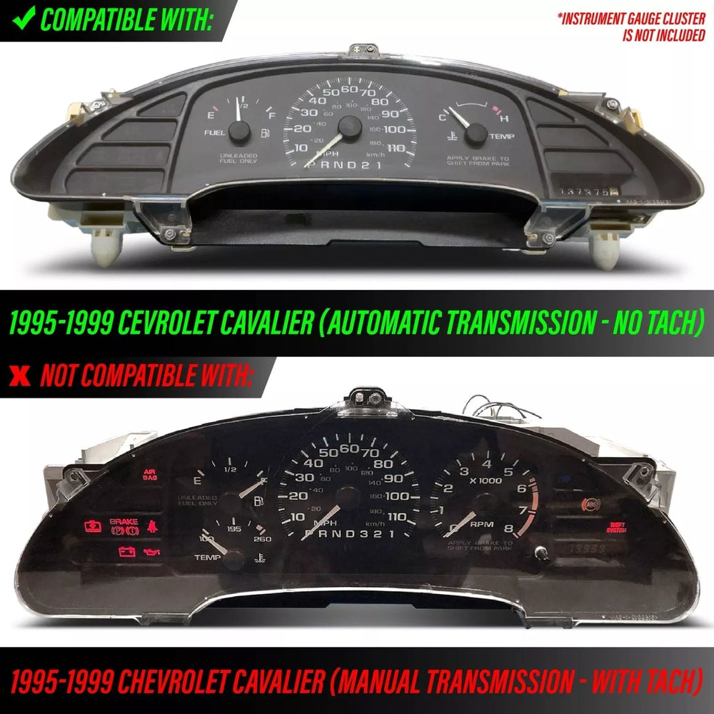 1995 - 1999 Chevrolet Chevy Cavalier WITHOUT Tach/RPM White Face Blue/Green Glow Gauge Face for Instrument Cluster