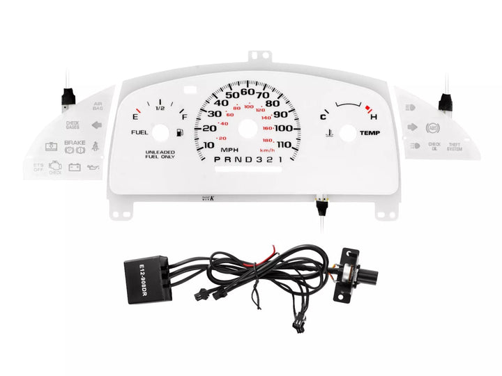 1995 - 1999 Chevrolet Chevy Cavalier WITHOUT Tach/RPM White Face Blue/Green Glow Gauge Face for Instrument Cluster