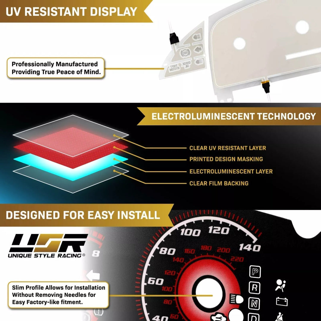 1995 - 1999 Chevrolet Chevy Cavalier WITHOUT Tach/RPM White Face Blue/Green Glow Gauge Face for Instrument Cluster