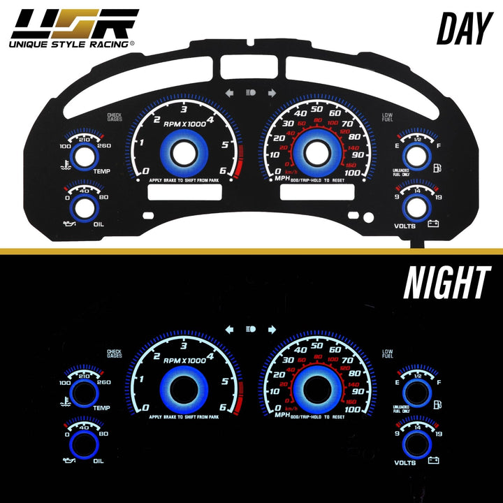 1998 - 2004 Chevrolet Chevy S10 & Blazer WITH Tach/RPM Black Gauge Face Blue Glow for Instrument Cluster