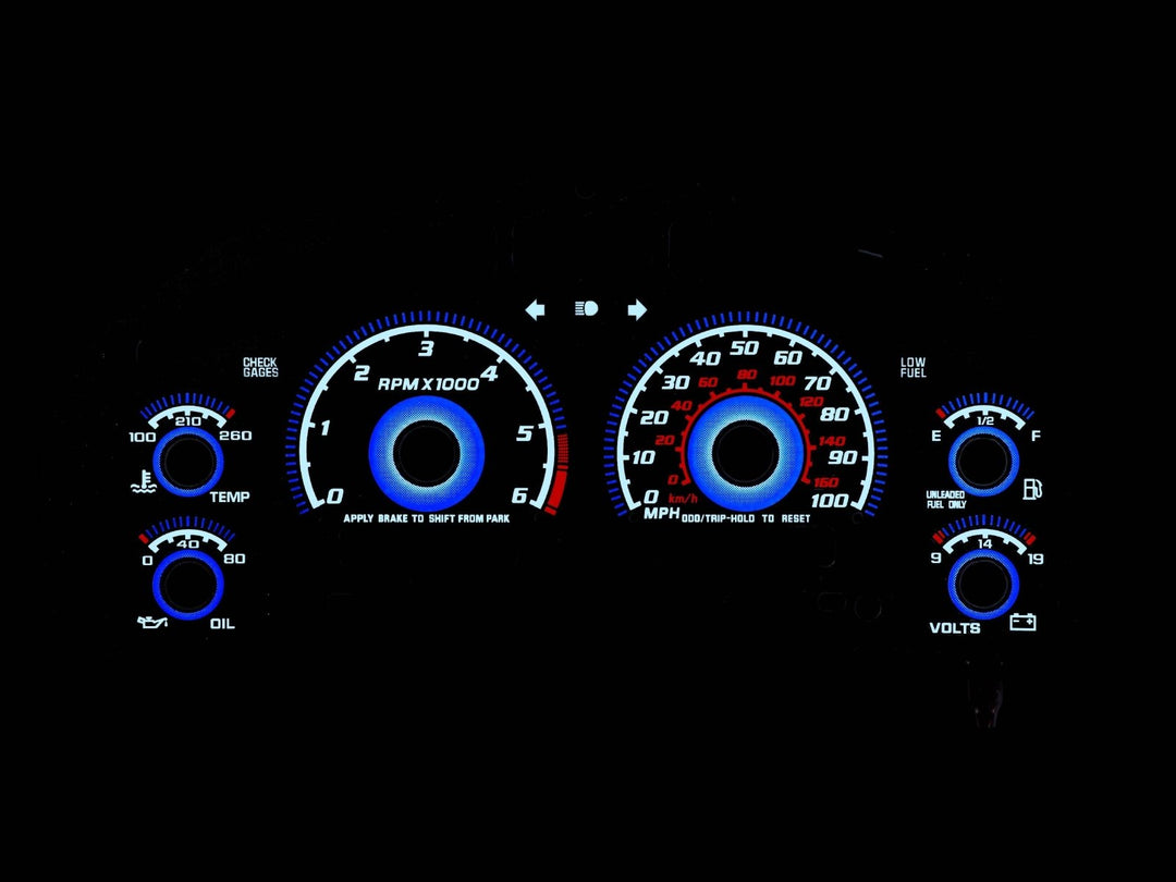 1998 - 2004 Chevrolet Chevy S10 & Blazer WITH Tach/RPM Black Gauge Face Blue Glow for Instrument Cluster