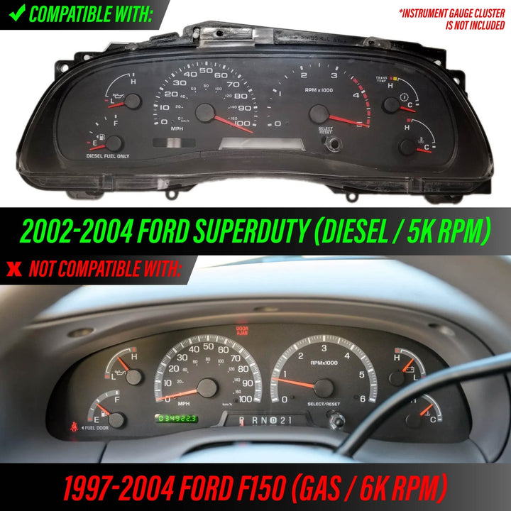 2002 - 2004 Ford F - 250 / F - 350 / F - 450 / F - 550 Super Duty Diesel Black Gauge Face Blue Glow Gauge for Instrument Cluster