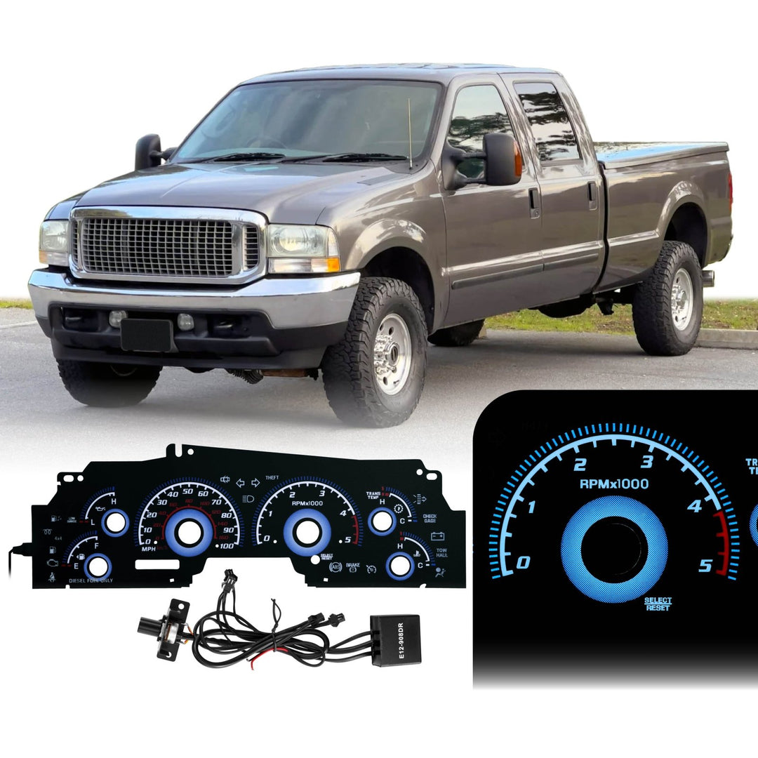 2002 - 2004 Ford F - 250 / F - 350 / F - 450 / F - 550 Super Duty Diesel Black Gauge Face Blue Glow Gauge for Instrument Cluster