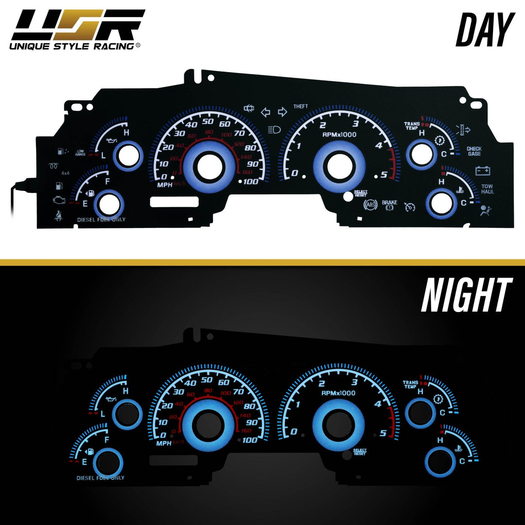 2002 - 2004 Ford F - 250 / F - 350 / F - 450 / F - 550 Super Duty Diesel Black Gauge Face Blue Glow Gauge for Instrument Cluster